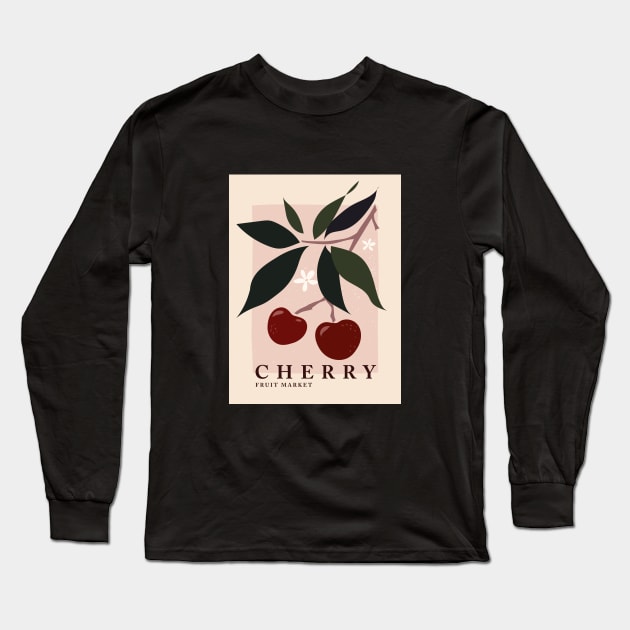 Fruit market, Cherry, Retro print, Cottagecore aesthetic, Exhibition art, Boho art, Floral, Botanical Long Sleeve T-Shirt by KristinityArt